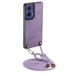 For Motorola Moto G85 Vintage Leather PC Back Cover Phone Case with Crossbody Strap(Purple)