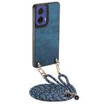 For Motorola Moto G85 Vintage Leather PC Back Cover Phone Case with Crossbody Strap(Blue)