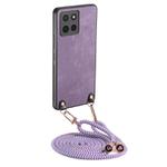 For Motorola Moto G15 Vintage Leather PC Back Cover Phone Case with Crossbody Strap(Purple)