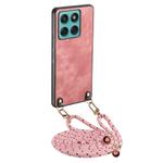 For Motorola Edge 60 Fusion Vintage Leather PC Back Cover Phone Case with Crossbody Strap(Pink)