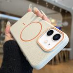 For iPhone 11 Orange Ring MagSafe Litchi Grain TPU Phone Case(White)