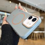 For iPhone 11 Orange Ring MagSafe Litchi Grain TPU Phone Case(Blue)