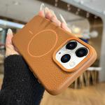 For iPhone 11 Pro Max Orange Ring MagSafe Litchi Grain TPU Phone Case(Brown)