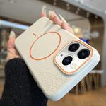 For iPhone 11 Pro Max Orange Ring MagSafe Litchi Grain TPU Phone Case(White)