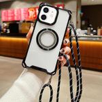 For iPhone 11 Traveler Crossbody Lanyard MagSafe Four-corner TPU Clear Phone Case(Black)