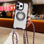 For iPhone 11 Pro Max Traveler Crossbody Lanyard MagSafe Four-corner TPU Clear Phone Case(Purple)