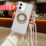 For iPhone 12 Traveler Crossbody Lanyard MagSafe Four-corner TPU Clear Phone Case(White)