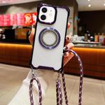 For iPhone 12 Traveler Crossbody Lanyard MagSafe Four-corner TPU Clear Phone Case(Purple)