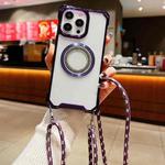 For iPhone 12 Pro Traveler Crossbody Lanyard MagSafe Four-corner TPU Clear Phone Case(Purple)