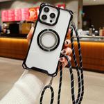 For iPhone 14 Pro Max Traveler Crossbody Lanyard MagSafe Four-corner TPU Clear Phone Case(Black)