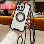 For iPhone 15 Pro Max Traveler Crossbody Lanyard MagSafe Four-corner TPU Clear Phone Case(Black)