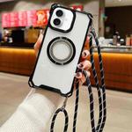 For iPhone 16 Plus Traveler Crossbody Lanyard MagSafe Four-corner TPU Clear Phone Case(Black)