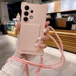 For Samsung Galaxy A52 Liquid TPU Card Bag Four Corner Shockproof Phone Case(Pink)