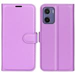 For Motorola Moto E15 Litchi Texture Horizontal Flip Leather Phone Case with Holder(Purple)