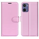 For Motorola Moto E15 Litchi Texture Horizontal Flip Leather Phone Case with Holder(Pink)