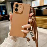 For iPhone 11 Crossbody Liquid TPU Four Corner Shockproof Phone Case(Brown)