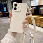 For iPhone 11 Crossbody Liquid TPU Four Corner Shockproof Phone Case(White)