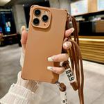 For iPhone 11 Pro Max Crossbody Liquid TPU Four Corner Shockproof Phone Case(Brown)