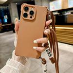 For iPhone 13 Pro Max Crossbody Liquid TPU Four Corner Shockproof Phone Case(Brown)