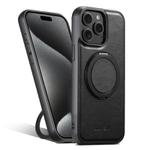For iPhone 15 Pro Max Suteni G3 Oil Wax 360 Rotation Holder MagSafe Back Phone Case(Black)