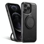 For iPhone 12 Pro Max Suteni G3 Oil Wax 360 Rotation Holder MagSafe Back Phone Case(Black)