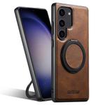 For Samsung Galaxy S23 5G Suteni G3 Oil Wax 360 Rotation Holder MagSafe Back Phone Case(Brown)