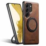 For Samsung Galaxy S22 5G Suteni G3 Oil Wax 360 Rotation Holder MagSafe Back Phone Case(Brown)