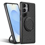 For Samsung Galaxy S25 5G Suteni G3 Carbon Fiber Leather 360 Rotation Holder MagSafe Phone Case(Black)