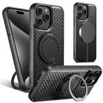 For iPhone 15 Pro Max Suteni G3 Carbon Fiber Leather 360 Rotation Holder MagSafe Phone Case(Black)