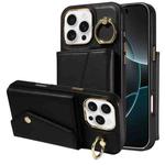 For iPhone 16 Pro Diagonal Crossbody Ring Organ Wallet Leather Back Phone Case(Black)