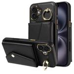 For iPhone 16 Plus Diagonal Crossbody Ring Organ Wallet Leather Back Phone Case(Black)