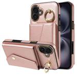 For iPhone 16 Plus Diagonal Crossbody Ring Organ Wallet Leather Back Phone Case(Rose Gold)
