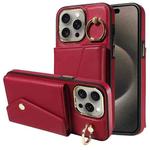 For iPhone 15 Pro Max Diagonal Crossbody Ring Organ Wallet Leather Back Phone Case(Wine Red)