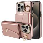 For iPhone 15 Pro Max Diagonal Crossbody Ring Organ Wallet Leather Back Phone Case(Rose Gold)