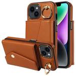 For iPhone 14 Diagonal Crossbody Ring Organ Wallet Leather Back Phone Case(Brown)
