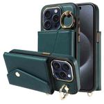 For iPhone 13 Pro Max Diagonal Crossbody Ring Organ Wallet Leather Back Phone Case(Dark Green)