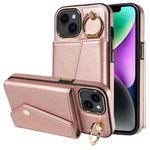 For iPhone 13 Diagonal Crossbody Ring Organ Wallet Leather Back Phone Case(Rose Gold)
