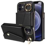 For iPhone 12 Diagonal Crossbody Ring Organ Wallet Leather Back Phone Case(Black)