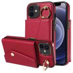 For iPhone 12 Diagonal Crossbody Ring Organ Wallet Leather Back Phone Case(Wine Red)