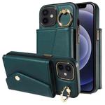 For iPhone 12 Diagonal Crossbody Ring Organ Wallet Leather Back Phone Case(Dark Green)