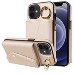 For iPhone 12 Diagonal Crossbody Ring Organ Wallet Leather Back Phone Case(Beige)