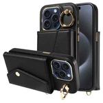 For iPhone 12 Pro Diagonal Crossbody Ring Organ Wallet Leather Back Phone Case(Black)