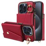 For iPhone 12 Pro Diagonal Crossbody Ring Organ Wallet Leather Back Phone Case(Wine Red)