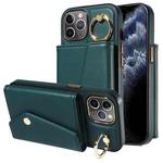 For iPhone 11 Pro Max Diagonal Crossbody Ring Organ Wallet Leather Back Phone Case(Dark Green)