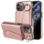 For iPhone 11 Pro Max Diagonal Crossbody Ring Organ Wallet Leather Back Phone Case(Rose Gold)