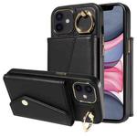 For iPhone 11 Diagonal Crossbody Ring Organ Wallet Leather Back Phone Case(Black)