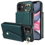 For iPhone 11 Diagonal Crossbody Ring Organ Wallet Leather Back Phone Case(Dark Green)
