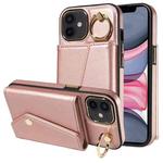 For iPhone 11 Diagonal Crossbody Ring Organ Wallet Leather Back Phone Case(Rose Gold)