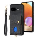 For Google Pixel 9a Retro Card Wallet Fold Leather Phone Case with Strap(Black)
