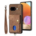 For Google Pixel 9a Retro Card Wallet Fold Leather Phone Case with Strap(Brown)